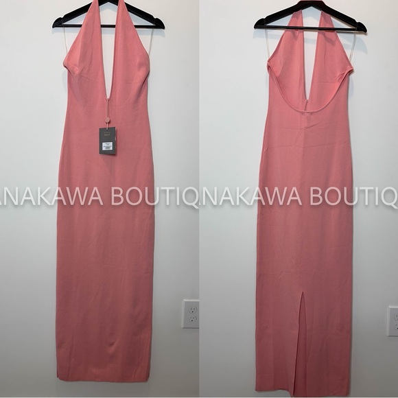 HOUSE OF CB 'Camelia' Apricot Pink Plunge Maxi Dress - Picture 6 of 10